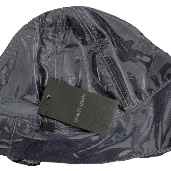 NEW! Giorgio Armani Black Label Women\'s Rain Bucket Hat! L Blue With PVC Coating